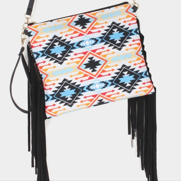 Handbags - COPY - Aztec Print Tassel Wristlet Clutch / Crossbody Bag.